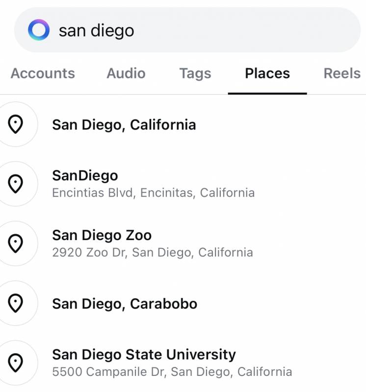 Instagram location tag search example